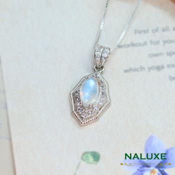 水晶【Naluxe】寶石級馬眼月光石925銀復古款項鍊(6月幸運石守護愛情提昇個人魅力)