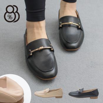 【88%】MIT台灣製 2cm跟鞋 優雅氣質一字金屬飾釦 皮革可踩腳粗跟圓頭包鞋 OL上班族