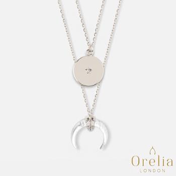  英國 Orelia Crescent & Corn 時尚月牙大理石白銀飾雙層項鍊