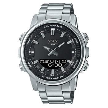 【CASIO 卡西歐】雙顯錶 不鏽鋼錶帶 LED燈 十年電力 防水50米 AMW-880D(AMW-880D-1A)