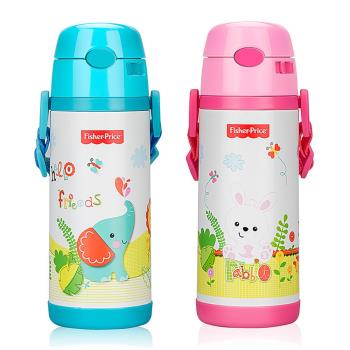優貝選 費雪 可愛動物 保冷/保溫 兒童背帶水壺 吸管水壺400ML (平輸品)
