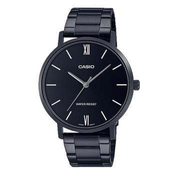 【CASIO 卡西歐】CASIO 指針男錶 不鏽鋼錶帶 黑色錶面 生活防水 MTP-VT01B(MTP-VT01B-1B)