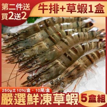 海肉管家-鮮凍大草蝦5盒(10尾/約250g/盒)【第２件送牛排＋草蝦】