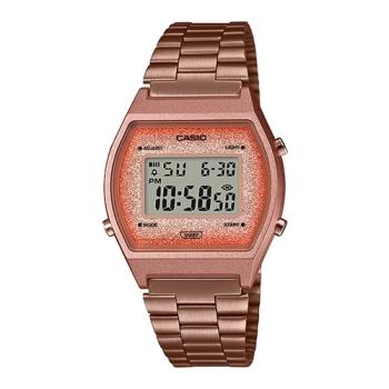 【CASIO 卡西歐】電子錶 不鏽鋼錶帶 50米防水 玫瑰金色 碼表 LED照明 (B640WCG-5)