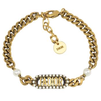 Christian Dior JADIOR 英字LOGO珠飾鏈條手鍊.古銅金