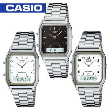 【CASIO 卡西歐】日系復刻版-銀色雙顯中性錶(AQ-230A)共三色
