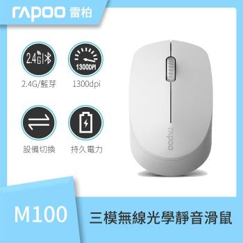 RAPOO 雷柏 M100 Silent 無線三模靜音滑鼠(白)