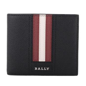 BALLY - 紅白條紋防刮牛皮證件照短夾 (黑色)