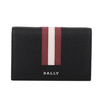 BALLY -  防刮皮革紅白條紋證件照卡夾 (黑色)