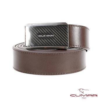 【CUMAR 義大利】牛皮-幾何紳士扣雙面皮帶 (咖啡色/黑色)-簡式碳纖維紋