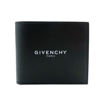 【GIVENCHY】品牌logo印字牛皮對開短夾(黑)