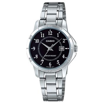 【CASIO 卡西歐】不鏽鋼女錶錶帶 日常生活防水 礦物玻璃 日期顯示(LTP-V004D-1B)
