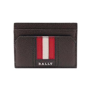 【BALLY】Thar 防刮皮革紅白條四卡卡片夾(6221814-咖)