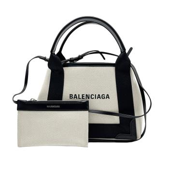 【Balenciaga】NAVY Cabas xs 帆布拚牛皮手提/斜背二用托特包-XS (390346-白)