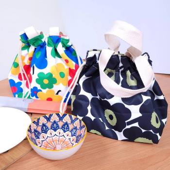 【省時好物】日式和風花卉防水束口手提餐袋 午餐袋 便當袋