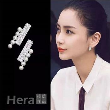 Hera 赫拉  名媛氣質一字珍珠鑲鑽耳飾 H111021604