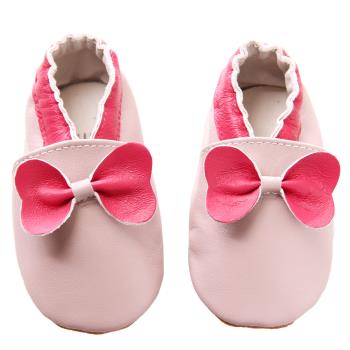 【BABY:MAMI】真皮手工寶寶學步鞋 (#38 粉紅蝴蝶結） 0-6M/6-12M 防滑麂皮底