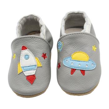 【BABY:MAMI】真皮手工寶寶學步鞋 (#21 火箭飛碟） 0-6M/6-12M 防滑麂皮底