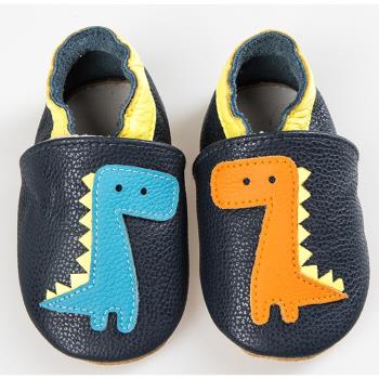 【BABY:MAMI】真皮手工寶寶學步鞋 (#15 彩色恐龍） 0-6M/6-12M 防滑麂皮底