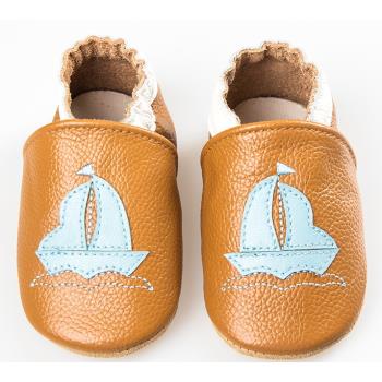 【BABY:MAMI】真皮手工寶寶學步鞋 (#24 帆船） 12-18M/18-24M 止滑軟Ｑ膠底