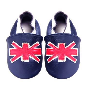 【BABY:MAMI】真皮手工寶寶學步鞋 (#19 英國國旗） 12-18M/18-24M  止滑軟Ｑ膠底