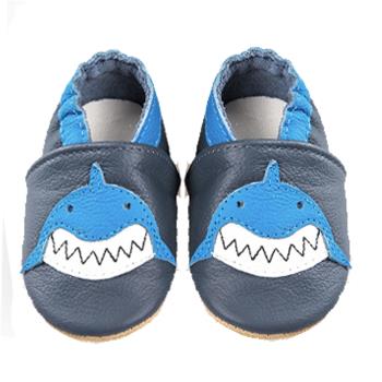 【BABY:MAMI】真皮手工寶寶學步鞋 (#10 微笑鯊魚） 12-18M/18-24M 止滑軟Ｑ膠底