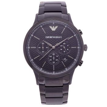 ARMANI 優質風範三眼計時個性鋼帶腕錶-黑-AR2485