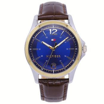 Tommy 美國時尚簡約流行腕錶-藍+咖啡-1791523