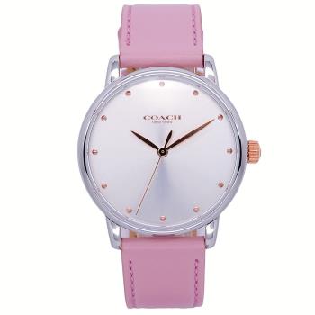 COACH 美國頂尖精品簡約時尚流行腕錶-銀面+粉紅-14503582