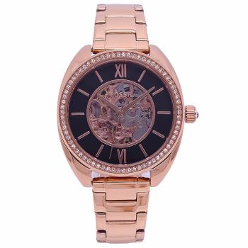 FOSSIL 美國最受歡迎頂尖潮流時尚機械腕錶-玫瑰金+黑-BQ3728