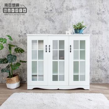 Birdie南亞塑鋼-鄉村歐風4.1尺三開門格子窗鞋櫃(白色)