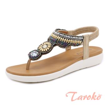 【Taroko】夏季波西米亞水鑽沙灘涼鞋(3色可選)