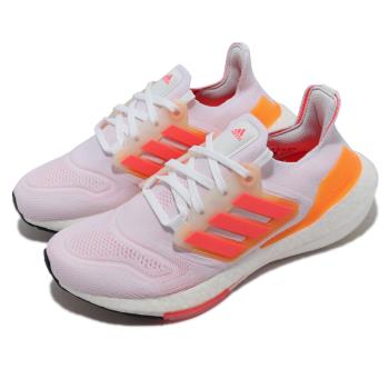 Adidas 慢跑鞋 Ultraboost 22 女鞋 白 螢光橘 襪套 支撐 穩定 路跑 馬牌大底 GX5595 [ACS 跨運動]