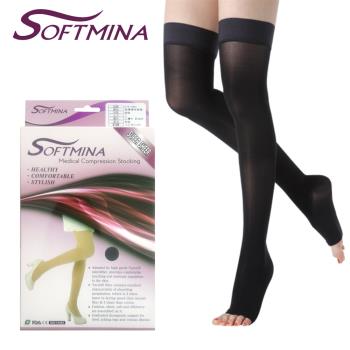 【Softmina】專業醫療彈性壓力露趾大腿襪-超薄型(醫療襪/彈性襪/壓力襪/靜脈曲張襪)