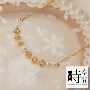 『時空間』典雅微笑珍珠鑲鑽造型(14Kgpゴールド)項鍊 -單一款式