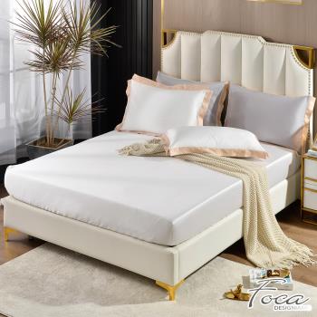 【FOCA】潮流金框 頂級300織紗100%純天絲薄枕套床包二件組 別緻白(單人)