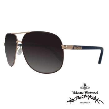 【Vivienne Westwood】ANGLO MANIA系列－經典品牌文字款太陽眼鏡(AN780-02 深藍/金)