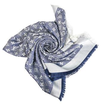 Louis Vuitton LV M71376 Monogram Denim 經典花紋羊毛絲綢披肩圍巾.藍