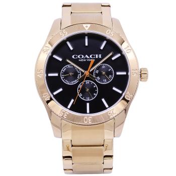 COACH 美國頂尖精品簡約時尚三眼個性腕錶-奢華金-14602446