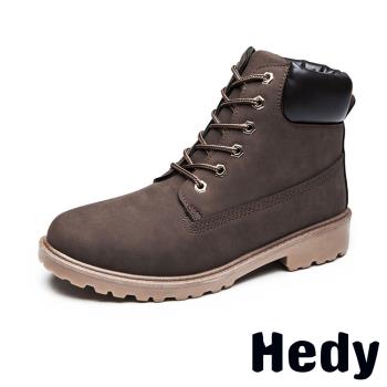 【HEDY】馬丁靴 短靴/經典特殊設計撞色6孔低跟短筒工裝馬丁靴 短靴(棕)