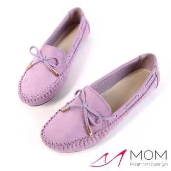 【MOM】樂福鞋 休閒樂福鞋/個性穿繩蝴蝶結手工縫線樂福鞋(紫)
