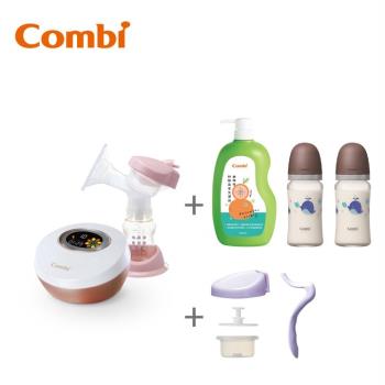 日本Combi 自然吸韻電動吸乳器_單邊+2支寬口奶瓶及清潔劑組 贈手動配件