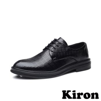 【KIRON】皮鞋 繫帶皮鞋/石紋印花典雅紳士繫帶皮鞋-男鞋 黑