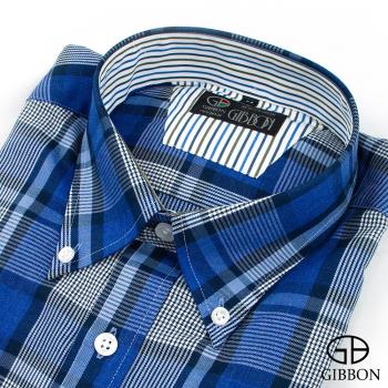 GIBBON 英倫風格紋休閒長袖襯衫‧藍色格