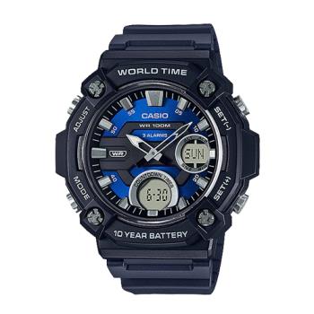 【CASIO 卡西歐】CASIO 雙顯錶 樹脂錶帶 十年電力 防水100米 碼錶 AEQ-120W(AEQ-120W-2A)
