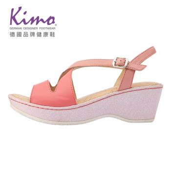 Kimo德國品牌健康鞋-簡約寬帶交叉羊皮繫帶涼鞋 女鞋( 西瓜紅 KBASF040237)