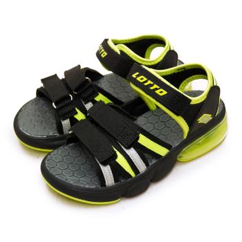 【LOTTO】中童 戶外運動織帶氣墊涼鞋 時尚童趣系列(黑螢綠 3200)