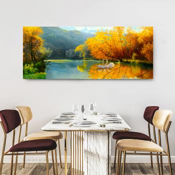 御畫房 天鵝湖 國家一級畫師手繪油畫60×120cm