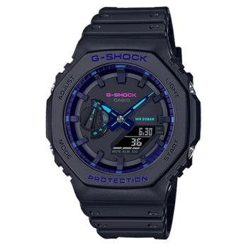 【CASIO 卡西歐】G-SHOCK 雙顯錶 樹脂錶帶 科幻藍紫 防水200米 GA-2100VB(GA-2100VB-1A)