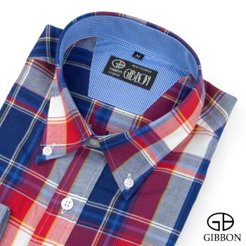 GIBBON 英倫風格紋休閒長袖襯衫‧紅藍格